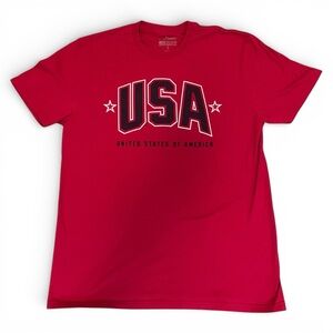 Men’s L Vintage Red USA (America) Short Sleeve T-Shirt with Navy Graphic